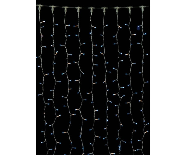 720L Gs Συμετρική Κουρτίνα Με Επέκταση, Διάφανο Καλώδιο - Μπλέ Λαμπάκι 200 x 280cm