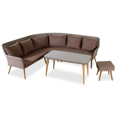 TULIP Γωνιακό Καθιστικό Σέτ Rattan 3 Τεμαχίων ,Με Αλουμίνιο Σκελετό