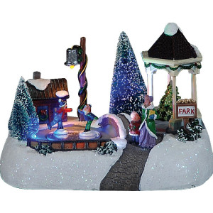 Χριστουγεννιάτικο Διακοσμητικό Όπτικαλ Χωριό Με Κίνηση Μπαταρίας,18 x 13 x 13(Η)cm