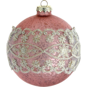Ρόζ Γυάλινη Χριστουγεννιάτικη Μπάλα 10cm,Σέτ/4