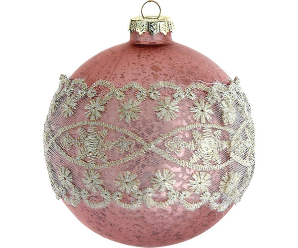 Ρόζ Γυάλινη Χριστουγεννιάτικη Μπάλα 10cm,Σέτ/4
