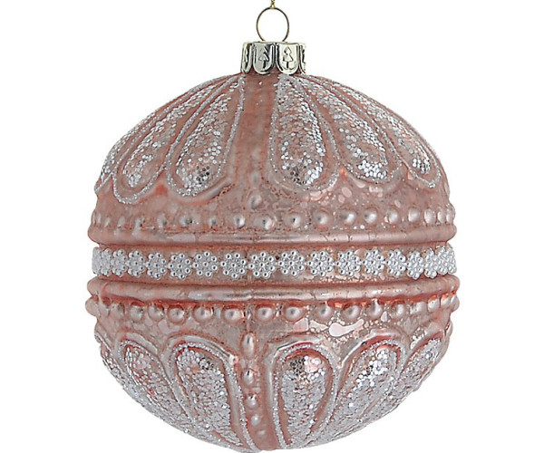 Ρόζ Γυάλινη Χριστουγεννιάτικη Μπάλα 8cm,Σέτ/6