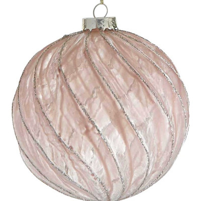 Ρόζ Γυάλινη Χριστουγεννιάτικη Μπάλα 10cm,Σέτ/4