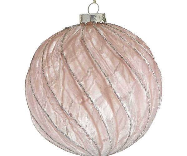 Ρόζ Γυάλινη Χριστουγεννιάτικη Μπάλα 10cm,Σέτ/4