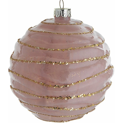 Ρόζ Γυάλινη Χριστουγεννιάτικη Μπάλα 8cm,Σέτ/6