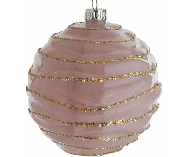 Ρόζ Γυάλινη Χριστουγεννιάτικη Μπάλα 10cm,Σέτ/4