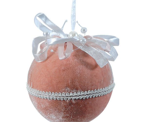 Ρόζ Λούτρινη Χριστουγεννιάτικη Μπάλα 12cm