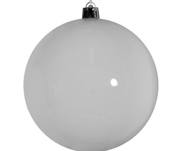 Λευκή Πλαστική Γυαλιστερή Χριστουγεννιάτικη Μπάλα 8cm,Σέτ/6