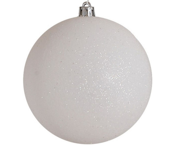 Λευκή Πλαστική Χριστουγεννιάτικη Μπάλα Με Γκλίτερ 6cm,Σέτ/12