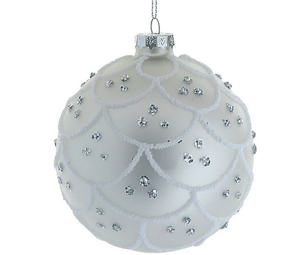 Λευκή Γυάλινη Χριστουγεννιάτικη Μπάλα 8cm ,Σέτ 4 Τεμαχίων