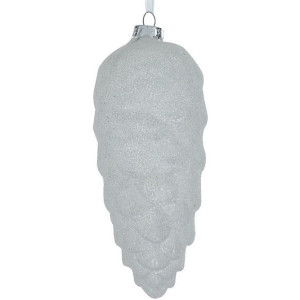 Λευκή Γυάλινη Χριστουγεννιάτικη Μπάλα Κουκουνάρι 17cm,Σέτ/3