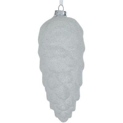 Λευκή Γυάλινη Χριστουγεννιάτικη Μπάλα Κουκουνάρι 17cm,Σέτ/3