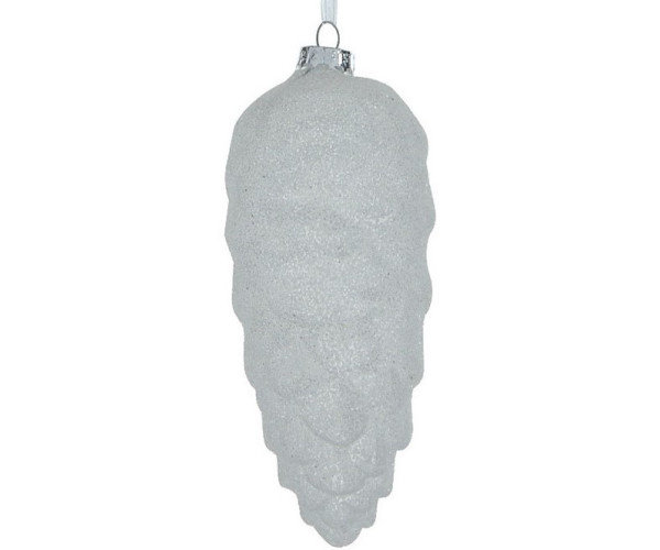 Λευκή Γυάλινη Χριστουγεννιάτικη Μπάλα Κουκουνάρι 17cm,Σέτ/3