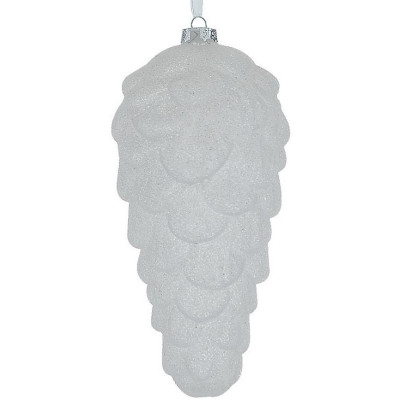 Λευκή Γυάλινη Χριστουγεννιάτικη Μπάλα Κουκουνάρι 18cm,Σέτ/2