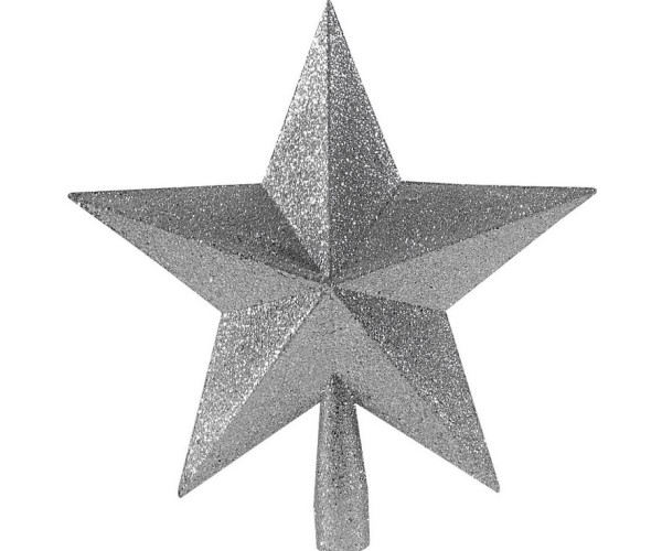 Ασημί Πλαστική Χριστουγεννιάτικη Κορυφή Δέντρου Με Γκλίτερ 25cm