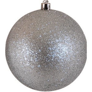 Ασημί Πλαστική Χριστουγεννιάτικη Μπάλα Με Γκλίτερ 8cm,Σέτ/6