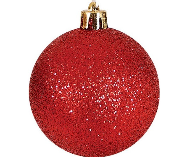 Κόκκινη Πλαστική Χριστουγεννιάτικη Μπάλα Με Glitter 4cm,Σέτ/24