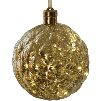 Χρυσή Πλαστική Χριστουγεννιάτικη Μπάλα Με Φώς Μπαταρίας 15cm