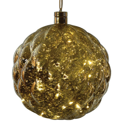 Χρυσή Πλαστική Χριστουγεννιάτικη Μπάλα Με Φώς Μπαταρίας 20cm