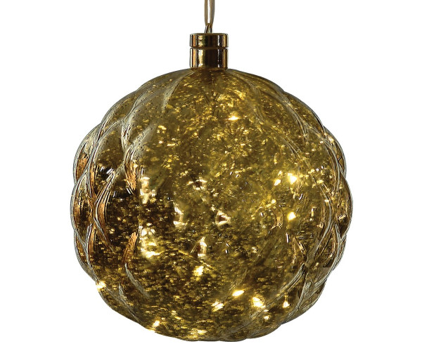 Χρυσή Πλαστική Χριστουγεννιάτικη Μπάλα Με Φώς Μπαταρίας 20cm