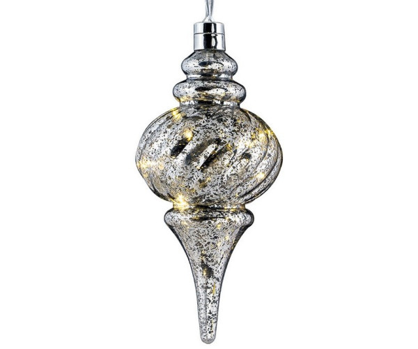 Ασημί Πλαστική Χριστουγεννιάτικη Μπάλα Με Φώς Μπαταρίας 13 x 28(h)cm