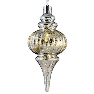 Ασημί Πλαστική Χριστουγεννιάτικη Μπάλα Με Φώς Μπαταρίας 13 x 26(h)cm