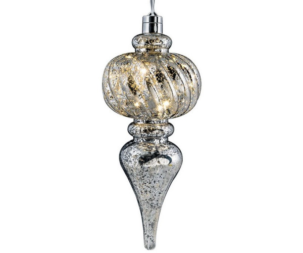 Ασημί Πλαστική Χριστουγεννιάτικη Μπάλα Με Φώς Μπαταρίας 13 x 32(h)cm