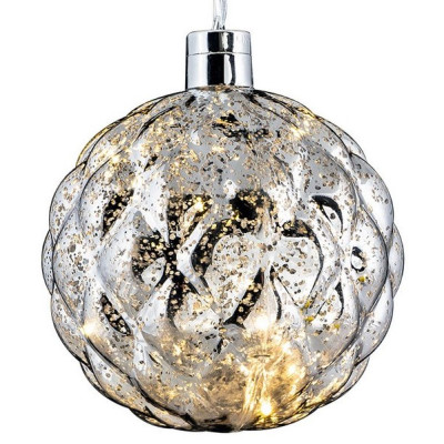Ασημί Πλαστική Χριστουγεννιάτικη Μπάλα Με Φώς Μπαταρίας 15cm