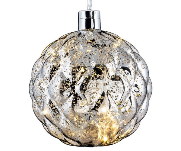 Ασημί Πλαστική Χριστουγεννιάτικη Μπάλα Με Φώς Μπαταρίας 15cm