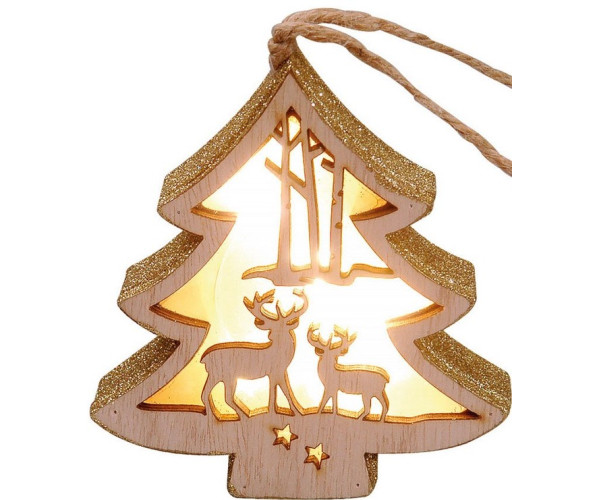 Ξύλινο Διακοσμητικό Δέντρο Με Led Φωτισμό Μπαταρίας ,12(H) x 12cm