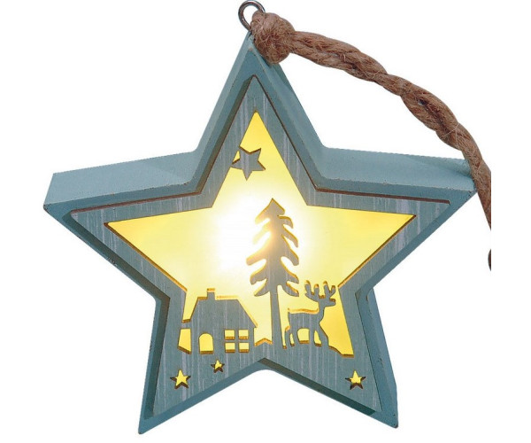 Ξύλινο Διακοσμητικό Αστέρι Με Led Φωτισμό Μπαταρίας ,12(H) x 12cm