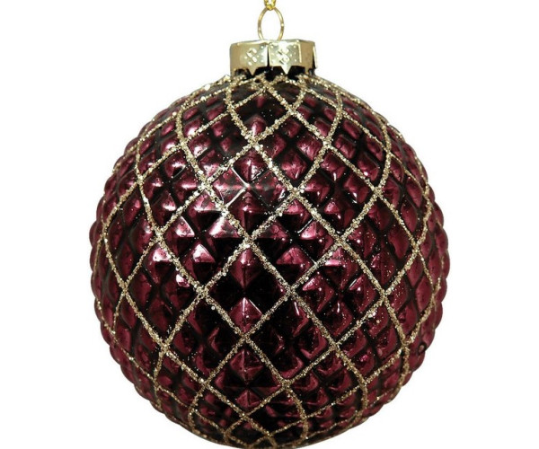 Μώβ Γυάλινη Χριστουγεννιάτικη Μπάλα 8cm,Σέτ/6