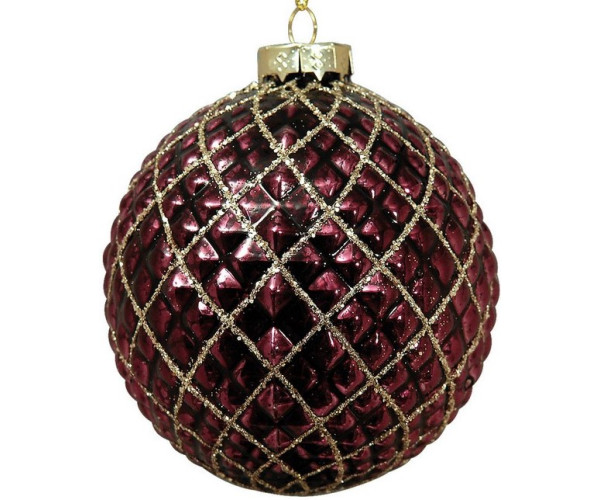 Μώβ Γυάλινη Χριστουγεννιάτικη Μπάλα 10cm,Σέτ/4