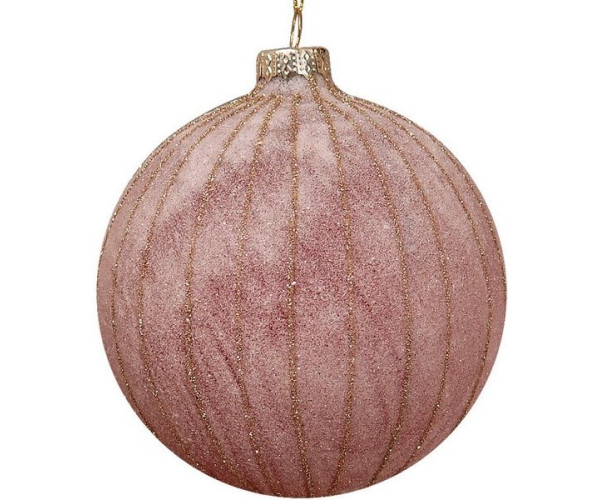 Ρόζ Γυάλινη Χριστουγεννιάτικη Μπάλα 10cm,Σέτ/4