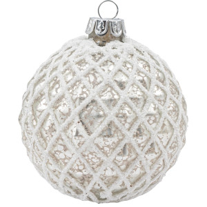 Λευκή Γυάλινη Χριστουγεννιάτικη Μπάλα 8cm,Σέτ/6