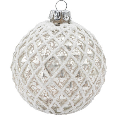 Λευκή Γυάλινη Χριστουγεννιάτικη Μπάλα 8cm,Σέτ/6