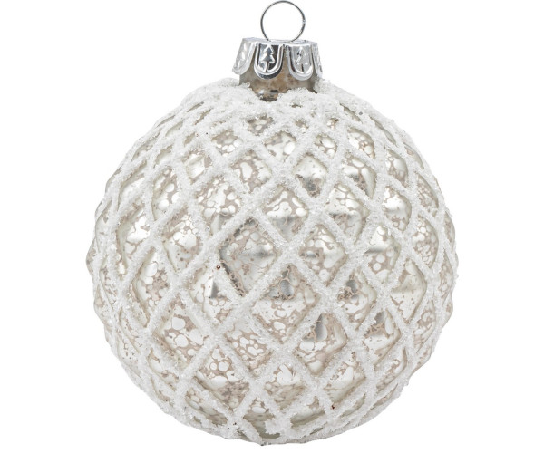 Λευκή Γυάλινη Χριστουγεννιάτικη Μπάλα 10cm,Σέτ/4