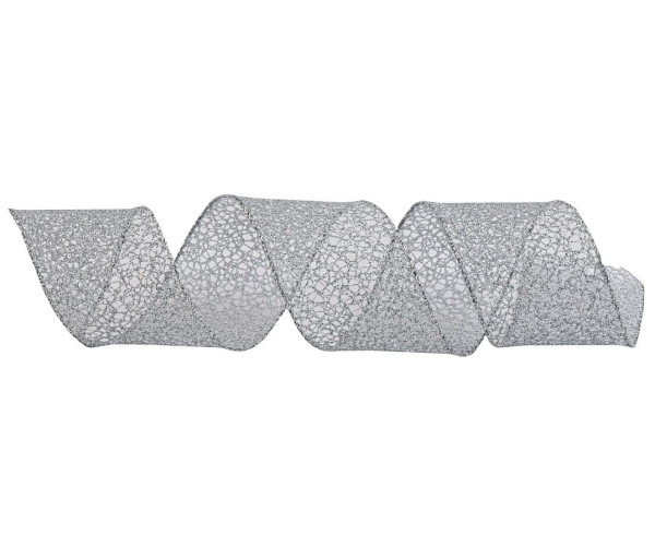 Ασημί Χριστουγεννιάτικη Κορδέλα Με Γκλίτερ 8,5 Μέτρα (9 yards)