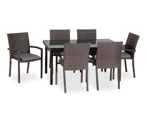 Τραπεζαρία Rattan Με Μεταλλικό Σκελετό ,150 x 90 x 72(h)cm ,Σέτ 7 Τεμαχίων