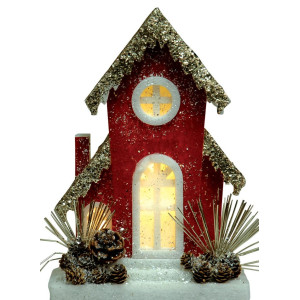 Ξύλινο Διακοσμητικό Σπιτάκι με Led Φωτισμό Μπαταρίας ,23 x 11 x 34cm