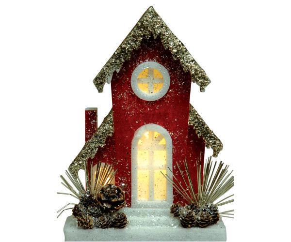 Ξύλινο Διακοσμητικό Σπιτάκι με Led Φωτισμό Μπαταρίας ,23 x 11 x 34cm