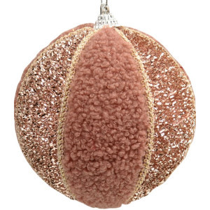 Ρόζ Λούτρινη Χριστουγεννιάτικη Μπάλα 10cm,Σέτ/3