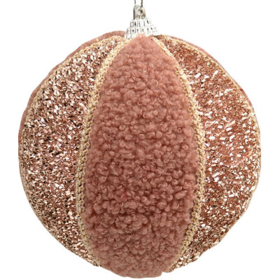 Ρόζ Λούτρινη Χριστουγεννιάτικη Μπάλα 10cm,Σέτ/3