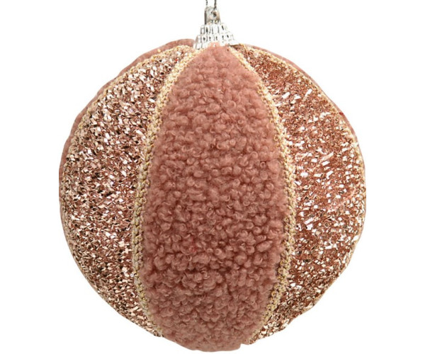 Ρόζ Λούτρινη Χριστουγεννιάτικη Μπάλα 10cm,Σέτ/3