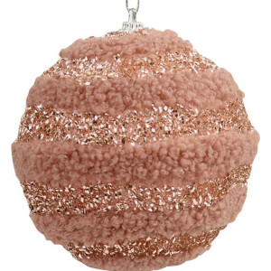 Ρόζ Λούτρινη Χριστουγεννιάτικη Μπάλα 8cm ,Σέτ/3