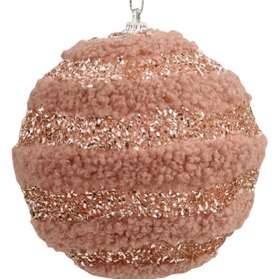 Ρόζ Λούτρινη Χριστουγεννιάτικη Μπάλα 8cm ,Σέτ/3