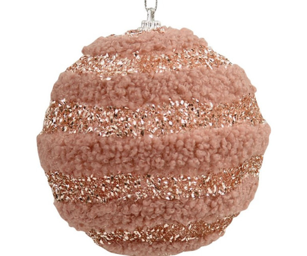 Ρόζ Λούτρινη Χριστουγεννιάτικη Μπάλα 8cm ,Σέτ/3