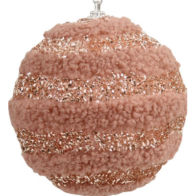 Ρόζ Λούτρινη Χριστουγεννιάτικη Μπάλα 10cm ,Σέτ/3