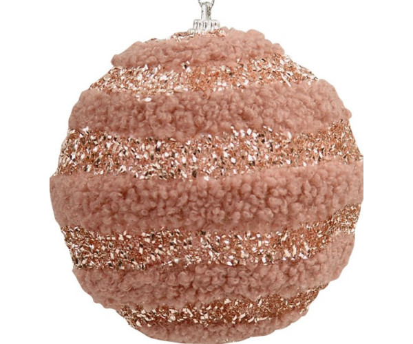 Ρόζ Λούτρινη Χριστουγεννιάτικη Μπάλα 10cm ,Σέτ/3