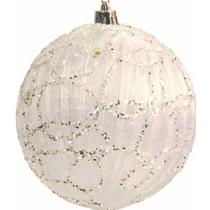 Λευκή Πλαστική Χριστουγεννιάτικη Μπάλα 10cm,Σέτ/3